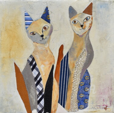 Peinture intitulée "Frimousse et Oriane" par Geneviève Lamya Pous, Œuvre d'art originale, Huile Monté sur Châssis en bois