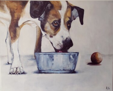 Painting titled "UN POCO DE AGUA DES…" by África Gil, Original Artwork, Oil
