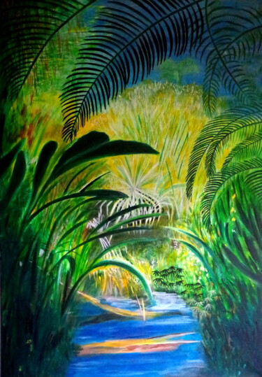 Jardin de Rarotonga Peinture intitulée "Jardin de Rarotonga" par Claude De Jouvancourt, Œuvre d'art originale, Acrylique Monté sur Châssis en bo…