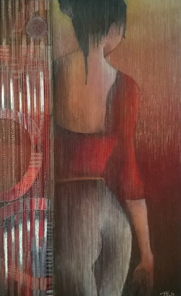 Painting titled "Fantasme" by Thierry Robin, Original Artwork, Gouache Mounted on Wood Stretcher frame
