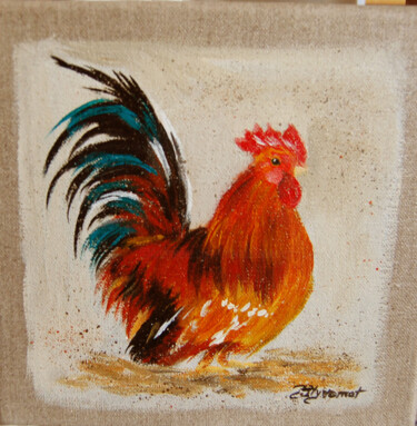 coq nagasaki - acrylique sur toile originale signée Painting titled "coq nagasaki - acr…" by Patricia Giroldini Hyvernat, Original Artwork, Acrylic Mounted on Wood Stretcher f…