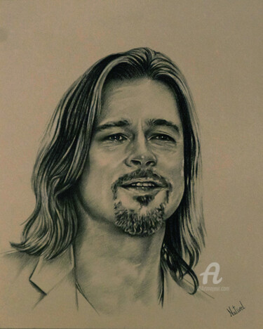 Dessin intitulée "Portrait de Brad Pi…" par Aurélie Nativel, Œuvre d'art originale, Crayon