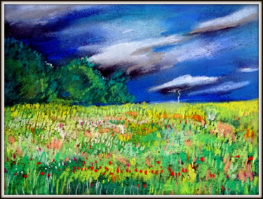 là bas vers l'horizon ou l'orage menace Tekening getiteld "là bas vers l'horiz…" door Ludovic Catry, Origineel Kunstwerk, Pastel