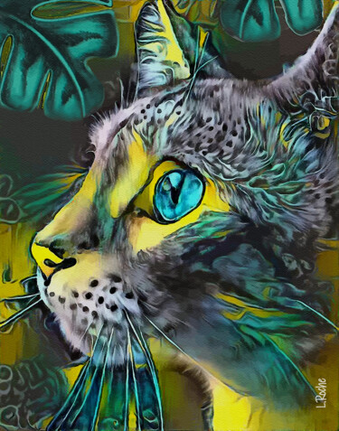Marvin Jr, cat - Mix media on panel - 70x55 cm-OOAK