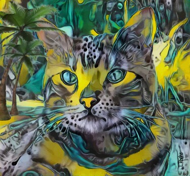 Eden cat - Mix media on panel - 70x65 cm-OOAK