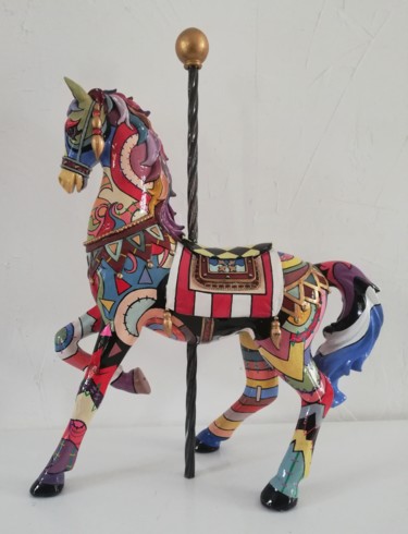 Skulptur mit dem Titel "Cheval de manège" von Philippe Sidot Et Charlotte Carsin, Original-Kunstwerk, Harz