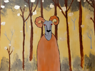 Ram in the magic forest Ram in the magic forest (gold leaf) 绘画 标题为“Ram in the magic fo…” 由Poly, 原创艺术品, 丙烯 安装在木板上