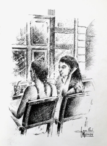 Pittura intitolato "Confidences..." da Jean-Paul Ramon, Opera d'arte originale, Inchiostro