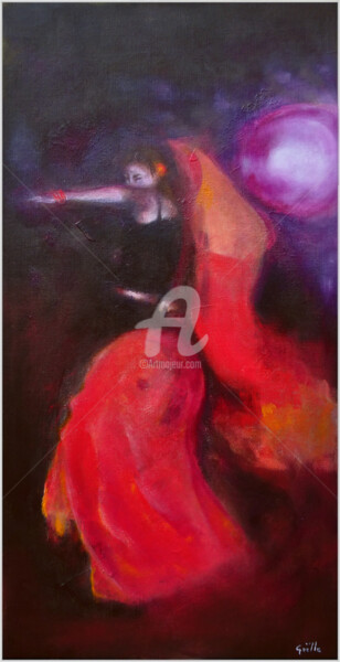 Peinture intitulée "Danse avec une louve" par Gaëlle, Œuvre d'art originale, Huile Monté sur Châssis en bois