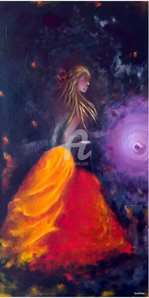 Peinture intitulée "Papillonne avec une…" par Gaëlle, Œuvre d'art originale, Huile Monté sur Châssis en bois