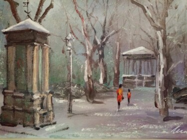 Zagreb Zrinjevac park and snow acrylic painting on canvas Ζωγραφική με τίτλο "Zagreb Zrinjevac pa…" από Filip Petrovic, Αυθεντικά έργα τέχνης, Ακρυλικό