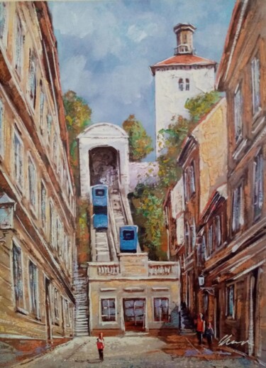 Zagreb funicular acrylic painting on canvas Ζωγραφική με τίτλο "Zagreb funicular ac…" από Filip Petrovic, Αυθεντικά έργα τέχνης, Ακρυλικό