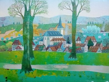 Verte campagne Peinture intitulée "Verte campagne" par Bernard Ambielle, Œuvre d'art originale, Huile