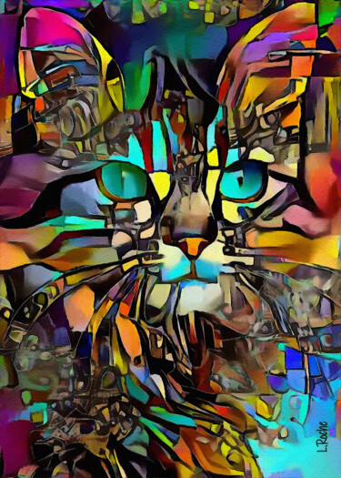Carlinia, cat - Mix media on panel - 70x50 cm-OOAK