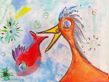 Pintura intitulada ""O pássaro e a tart…" por Sílvia Neto, Obras de arte originais, Acrílico