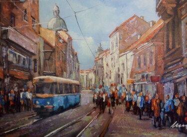 Zagreb Ilica street and tram acrylic painting on canvas Ζωγραφική με τίτλο "Zagreb Ilica street…" από Filip Petrovic, Αυθεντικά έργα τέχνης, Ακρυλικό