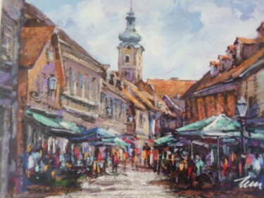 Zagreb Tkalciceva street acrylic painting on canvas Ζωγραφική με τίτλο "Zagreb Tkalciceva s…" από Filip Petrovic, Αυθεντικά έργα τέχνης, Ακρυλικό