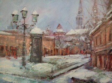 Zagreb Cathedral in winter acrylic painting on canvas Ζωγραφική με τίτλο "Zagreb Cathedral in…" από Filip Petrovic, Αυθεντικά έργα τέχνης, Ακρυλικό