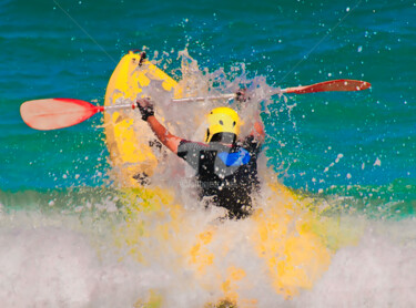 Jump kayak through wave Photographie intitulée "Jump kayak through…" par Benjamin, Œuvre d'art originale, Photographie numérique