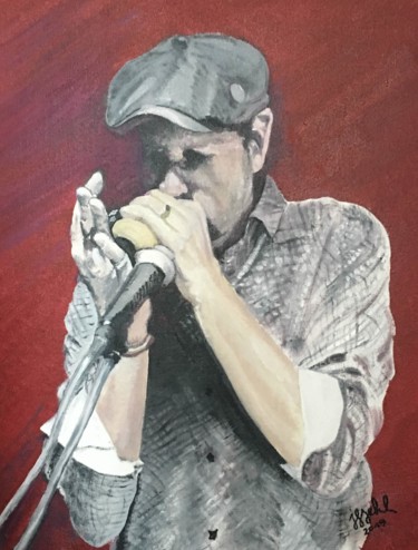 le prof d'harmonica Peinture intitulée "le prof d'harmonica" par Jean-Francois Jehl, Œuvre d'art originale, Huile Monté sur Carton