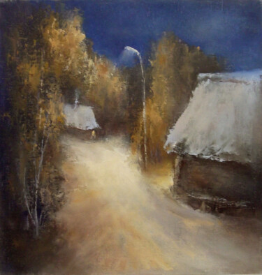 Night, street, lantern / Ночь, улица, фонарь Картина под названием "Night, street, lant…" - Elena Yudina, Подлинное произведение искусства, Масло Установлен на Деревянна…