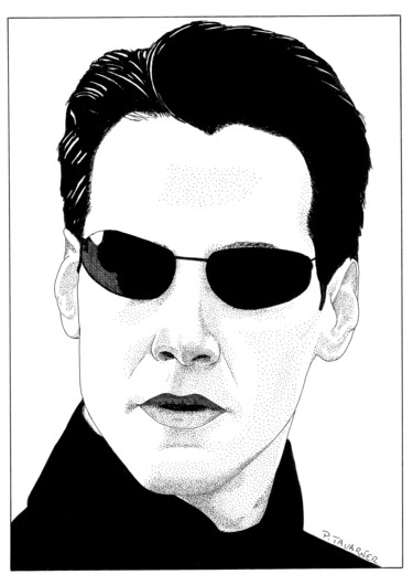 Dessin intitulée "Keanu Reeves" par Pascal Tavarner, Œuvre d'art originale, Encre
