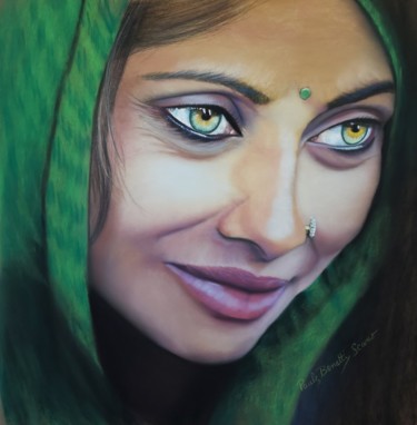 Peinture intitulée "Regard d'Émeraude" par Paule Benatti, Œuvre d'art originale, Pastel Monté sur Carton