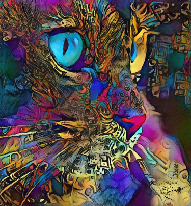 Béranger, cat - Mix media on panel - 70x65 cm-OOAK
