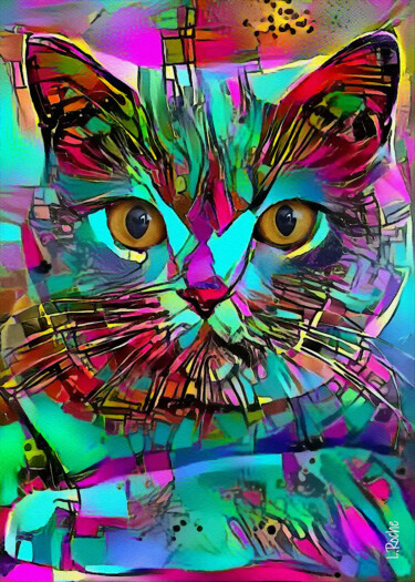 Fary, cat - Mix media on panel - 70x50 cm-OOAK