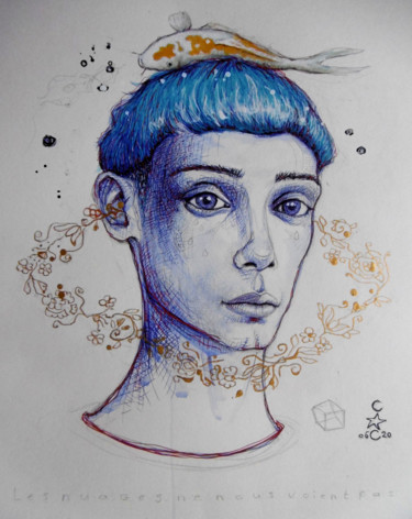 Dessin intitulée "Les nuages ne nous…" par Catherine Cornec, Œuvre d'art originale, Acrylique