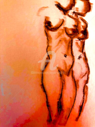 绘画 标题为“Two Women” 由Nicole Cecil B, 原创艺术品, 木炭