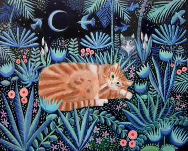 Schilderij getiteld "Nighttime adventures" door Mary Stubberfield, Origineel Kunstwerk, Acryl Gemonteerd op Frame voor houte…