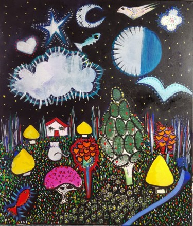Pintura intitulada "O mundo de Sofia" por Sílvia Neto, Obras de arte originais, Acrílico