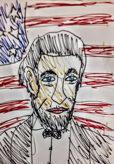 Dessin intitulée "Abraham Lincoln" par Iheb Gharbi, Œuvre d'art originale, Marqueur
