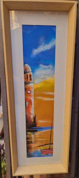 Painting titled ""Au Clocher 2"" by Patrick Fischer, Original Artwork, Pastel Mounted on Glass