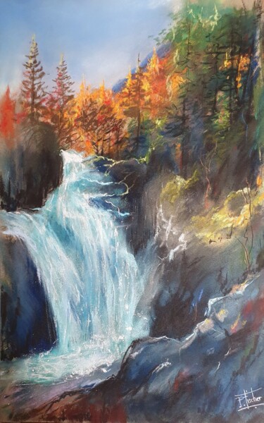 Painting titled "En montant au lac" by Patrick Fischer, Original Artwork, Pastel