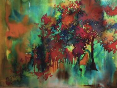 Peinture intitulée "Allegro - paysage m…" par Clau Redier-Clément, Œuvre d'art originale, Encre