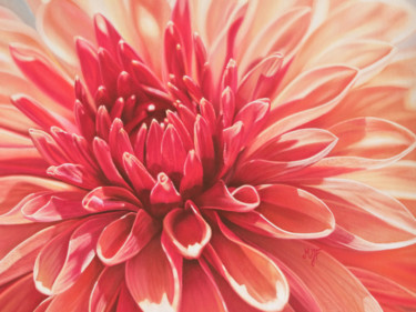 Peinture intitulée "Dahlia rouge" par Marie-Jeanne Fawer, Œuvre d'art originale, Pastel