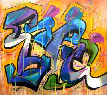 Peinture intitulée "100 titres 24" par Saname, Œuvre d'art originale, Bombe aérosol Monté sur Châssis en bois