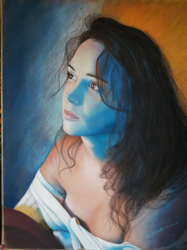 Painting titled "Léa rêveuse" by Paule Benatti, Original Artwork, Pastel Mounted on Cardboard
