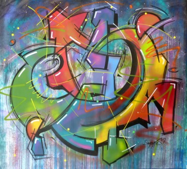 Peinture intitulée "100 titres 20" par Saname, Œuvre d'art originale, Bombe aérosol Monté sur Châssis en bois