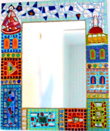 miroir mural mosaïque ."cité radieuse" Design titled "miroir mural mosaïq…" by Odile Maffone Mosaïque Joyeuse, Original Artwork, Mosaic Mounted on Wood Panel
