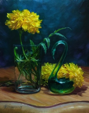 Marigold and crystal swan Painting titled "Marigold and crysta…" by Vladislav Shurganov, Original Artwork, Oil