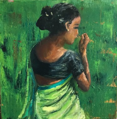 제목이 "The green sari"인 미술작품 Laurence Blanchard로, 원작, 기름