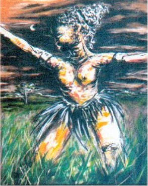 Peinture intitulée "dance africaine" par Mile, Œuvre d'art originale