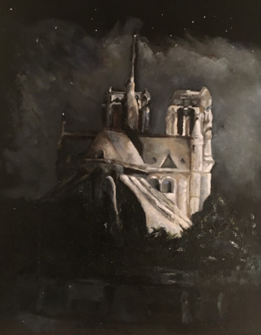 绘画 标题为“Notre Dame ala Van…” 由Larry Aarons, 原创艺术品, 油 安装在其他刚性面板上