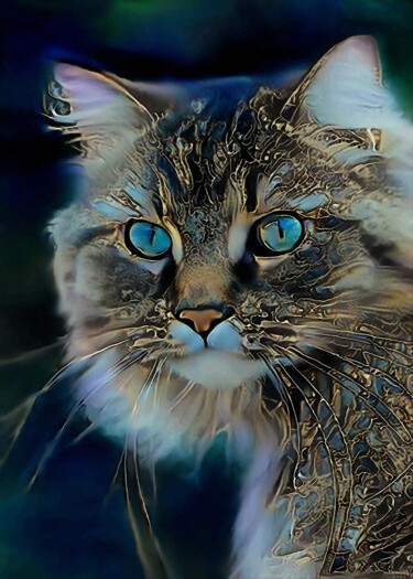 Joshua, cat - Mix media on panel - 70x50 cm-OOAK