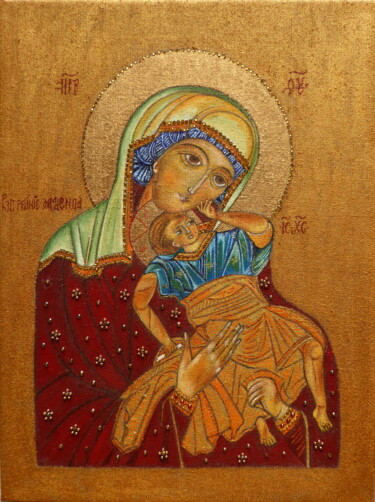 Painting titled "Vierge de tendresse" by Laure Barlet, Original Artwork, Oil