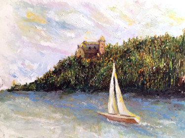 绘画 标题为“Sailing on the River” 由Larry Aarons, 原创艺术品, 油 安装在其他刚性面板上