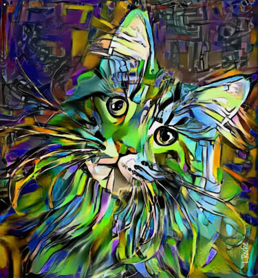Yaro, cat - Mix media on panel - 70x60 cm-OOAK